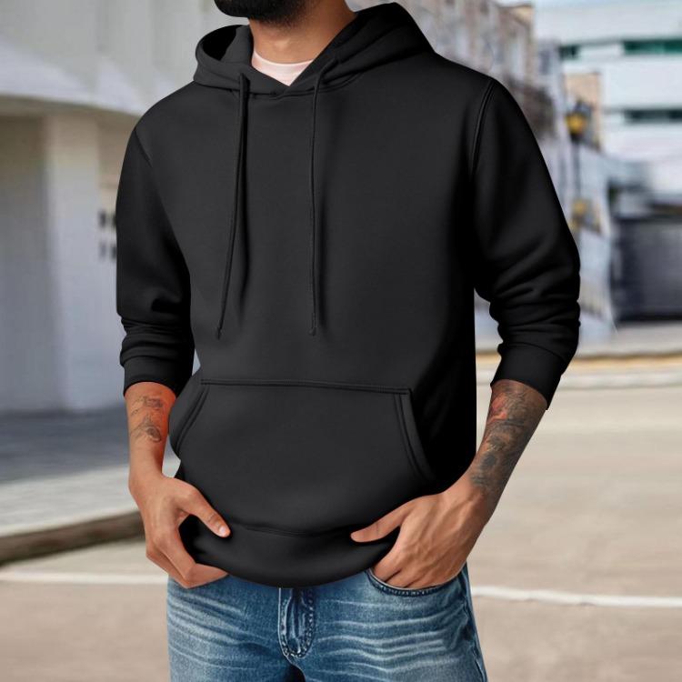 

Мужская толстовка с капюшоном из флиса, с длинным рукавом, пуловер с карманами, повседневные топы на осень и зиму M чёрный