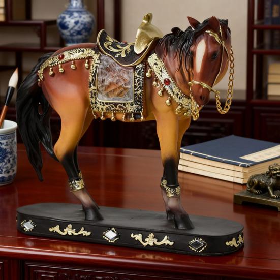 Retro Hestestatue Skrivebord Kunstnerisk Hestefigur med Sokkel Gullmalt Resin Hesteskulptur for Hylle Peishylle Skap Utstilling