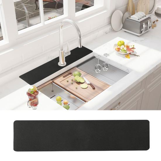 Kitchen Sink Mat with Sponge Layer & Non-Slip Base Cut-to-Fit Water Absorbent Pad for Faucet Countertop Quick-Drying Absorbent Non-Slip