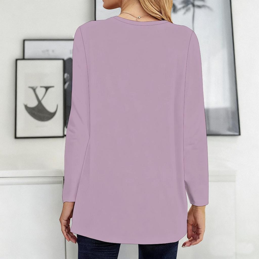 Plus Size Women Round Neck Long Sleeve Tee Soft Loose Tops For Daily Stroll And Indoor Rest