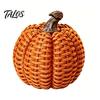 Thanksgiving Festive Table Decor Faux Rattan Resin Pumpkin Figurine, Vintage Distressed Orange Black Farmhouse Tabletop Fall Seasonal Window