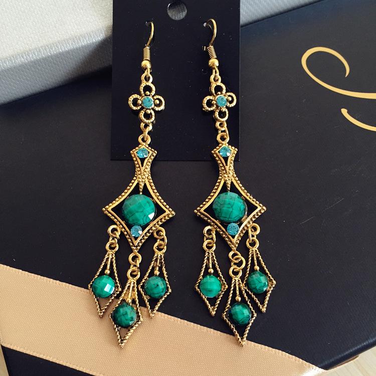 Vintage court gem set earrings long temperament bohemian earrings niche earrings women