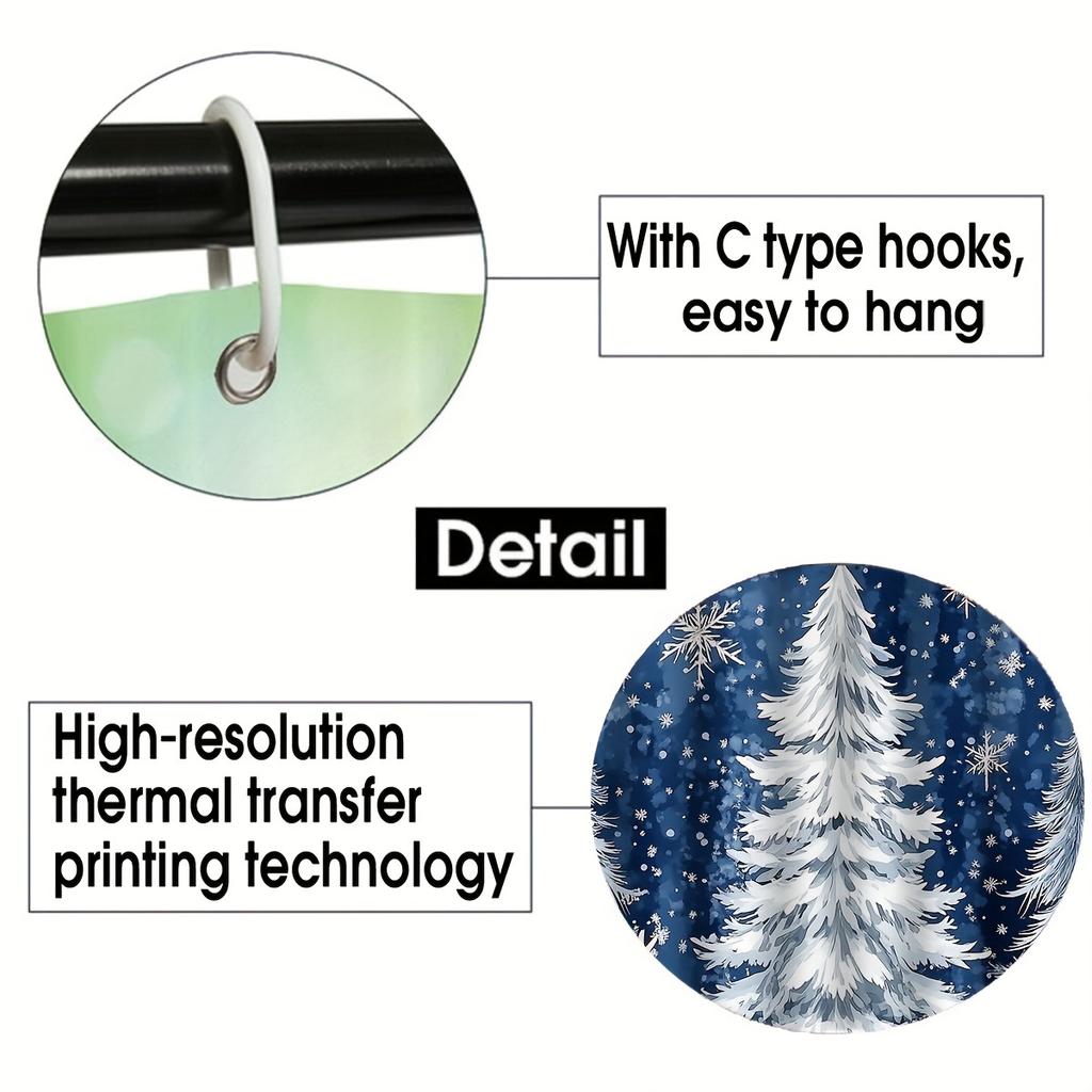 4Pcs Bathroom Shower Curtain Set Elk Christmas Tree Print Bathroom Curtain With 12 Hooks Non Slip Rugs Toilet Cover Mat Bathroom Partition