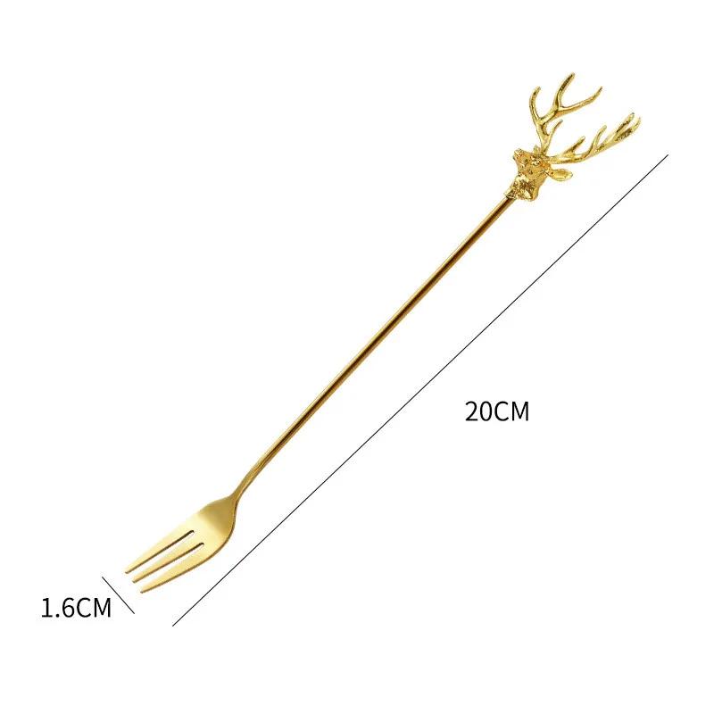 Stainless Steel Coffee Cake Spoon Fork Dessert Spoons Milu Deer Modelling Stirring Teaspoon Ice Cream Spoon Fruit Fork Kitchen