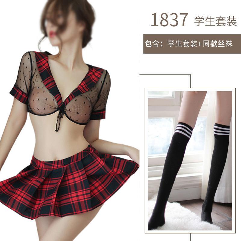 Sex Underwear Cute Pure School Girl Uniform Black and Red Plaid Sex Uniform Short Skirt Suit Cosplay