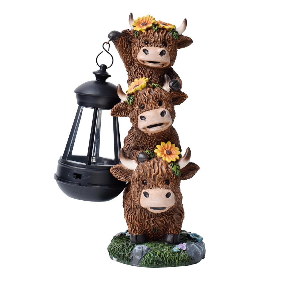 JYL TS/073,Cute Cow Pendant Light Resin Solar Outdoor Light Animal Statue for Garden Path Decor