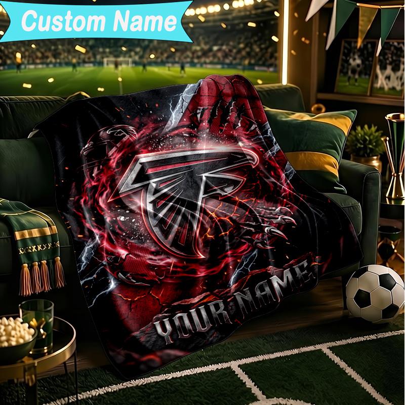 1PC Custom Name Blanket Atlanta-Falcons Rise Up Flannel blankets Patterns Throw Blanket All-Season Soft Gift for Couch, Bed, Camping, Birthday gifts