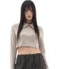 World T-Shirt In Beige (Half-Zip Crop Top)