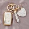 for Land Rover Key Fob Cover with Heart Keychain for Women, Compatible with Range Rover Evoque Sport Velar Land Rover Discovery Jaguar F-Pace F-Type