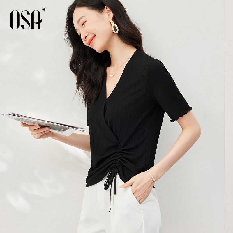 

OSA OSHA Летняя футболка с коротким рукавом для похудения талии Black XS