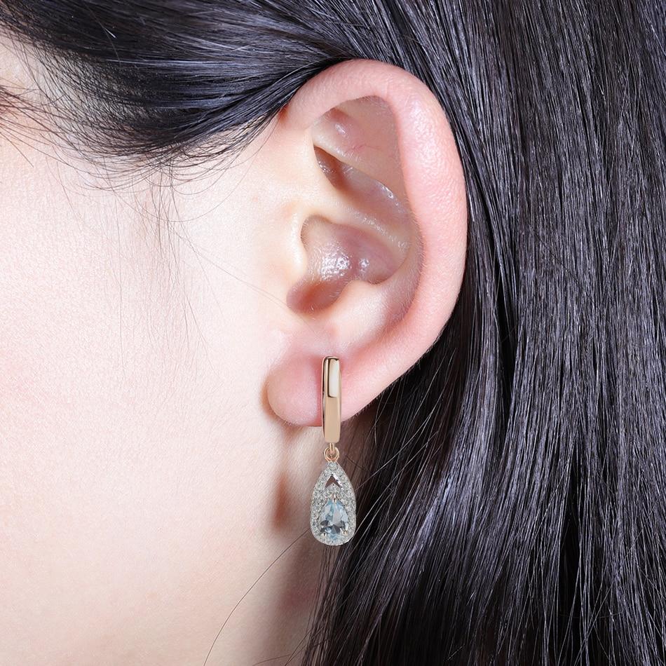 Orecchini in argento sterling 925 con topazio blu goccia per le donne Gemma in oro rosa placcato bicolore Accessorio di alta gioielleria di lusso
