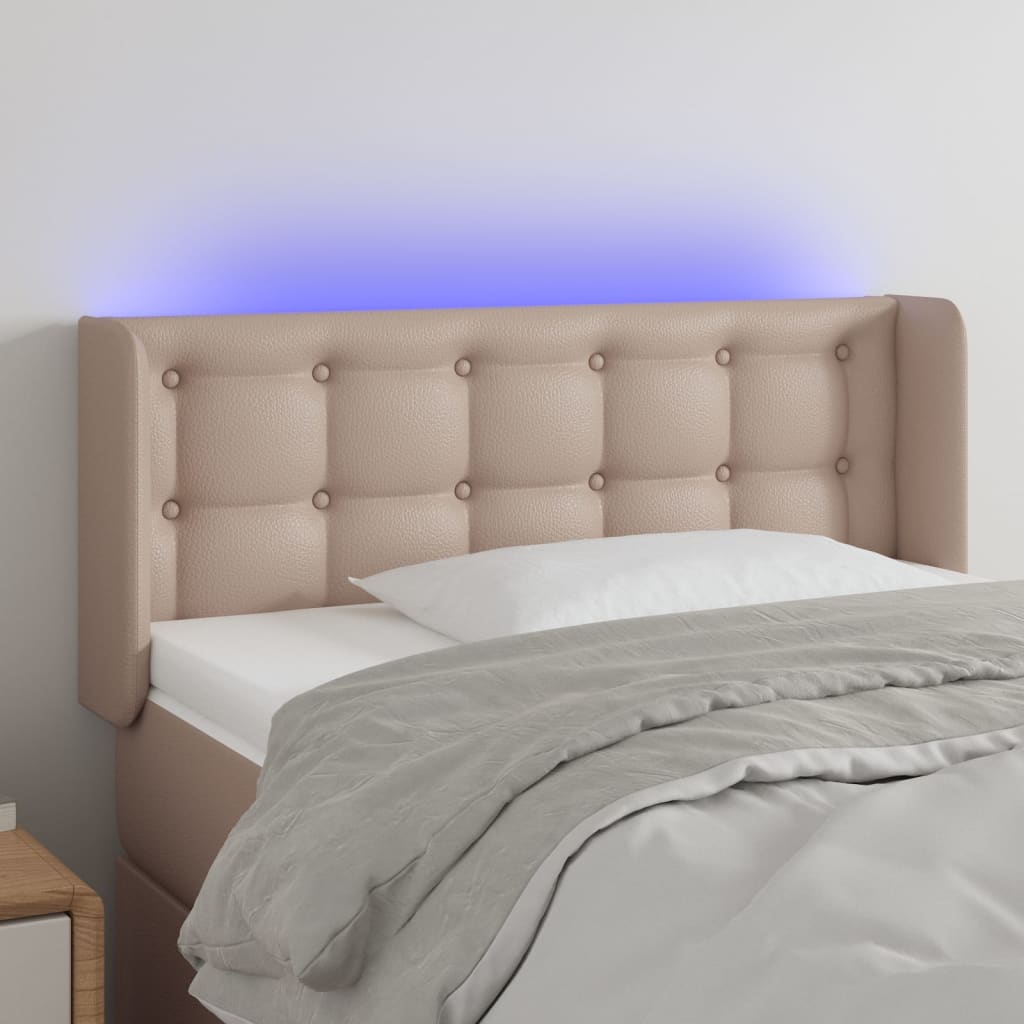 Vidaxl Zagłówek Do Łóżka Z Led, Cappuccino, 93X16X78/88 Cm, Ekoskóra