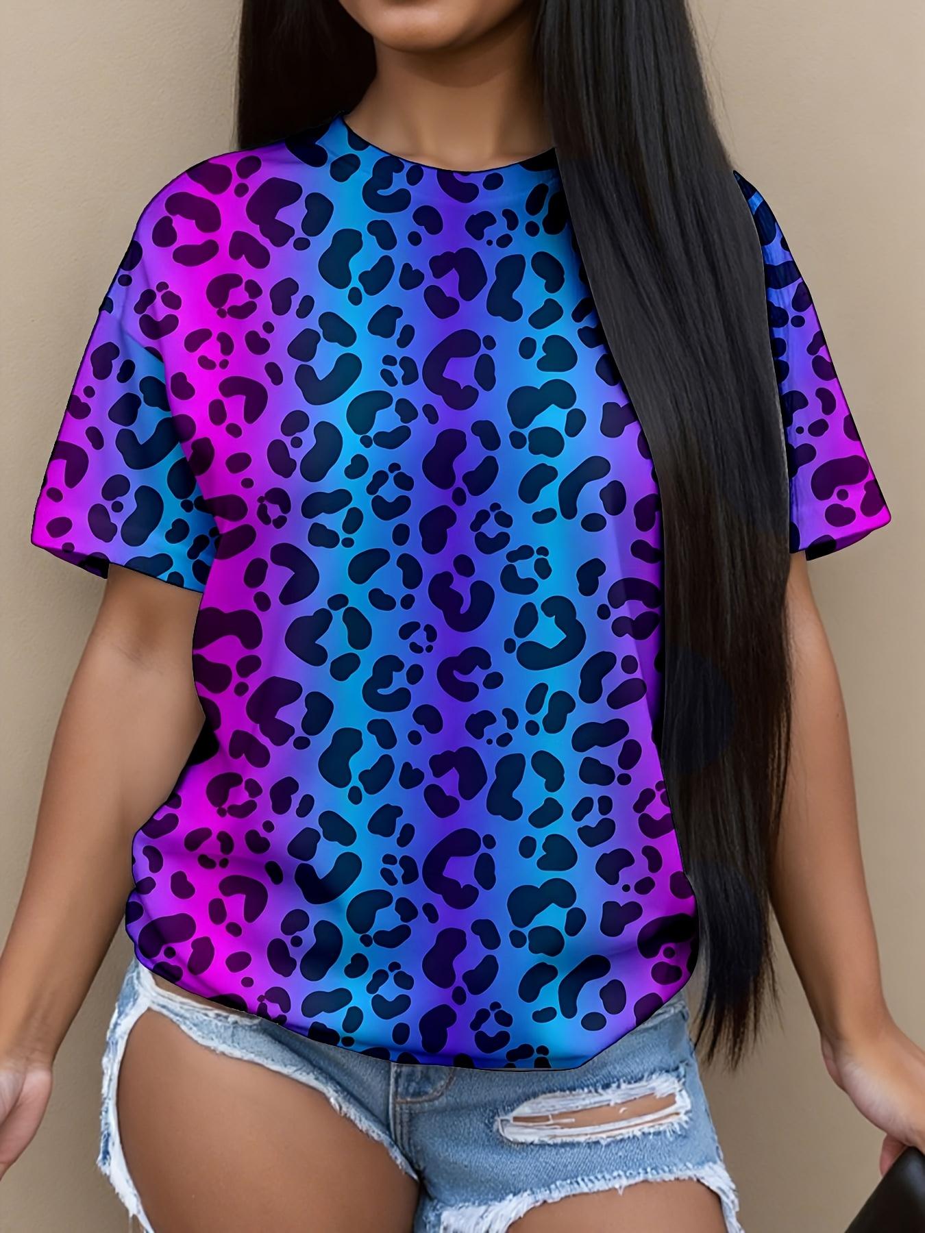 

Women s T-shirt leopard print splicing design lightweight casual essential fashion printed T-shirt XXS