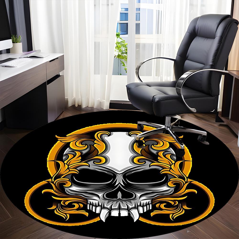 1pc Skull Ornament Office Round Area Rug, Under Office Chairs Bedroom Living Room Home Decor, Room Deco