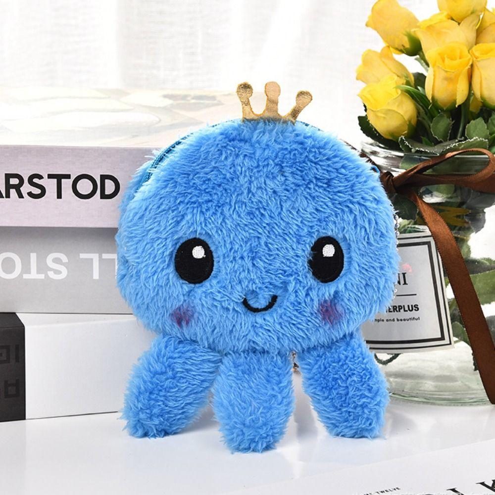 Plush Octopus Coin Purse 12*12cm(4.72*4.72in) Wallet Pouch Oval Zipper Plush Pouch  Women
