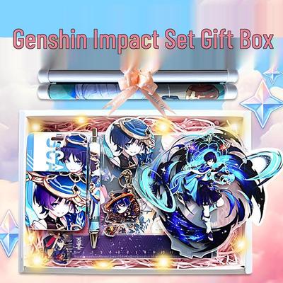 Genshin Impact Gifts: Scaramouche, Furina, Hu Tao, Zhongli, Venti, Xiao Card Sleeves, Keychains, Badges, and Stationery Box