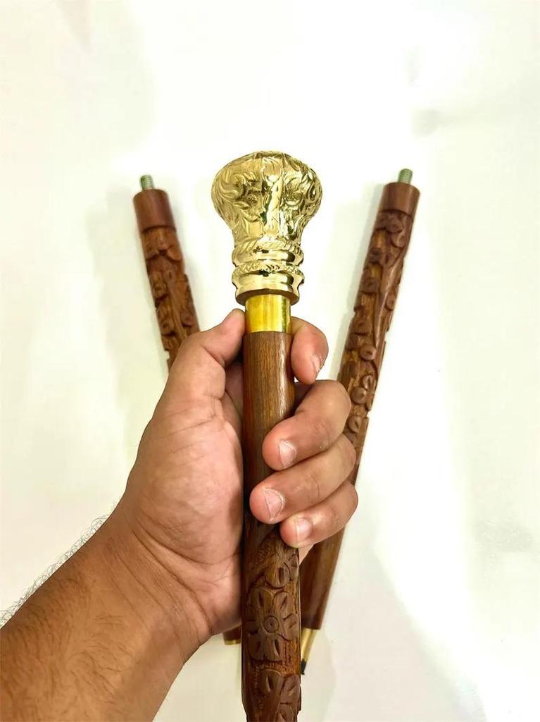 Handmade Antique Style Wooden Walking Stick: Solid Brass Handle Stylish walking cane