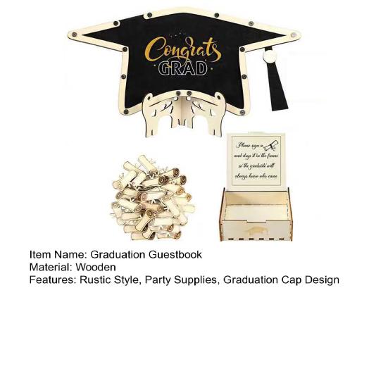 Wooden Graduation Guestbook Grad Cap Congratulations Grad Guestbook College Keepsake Signature Decoration for Graduation Party