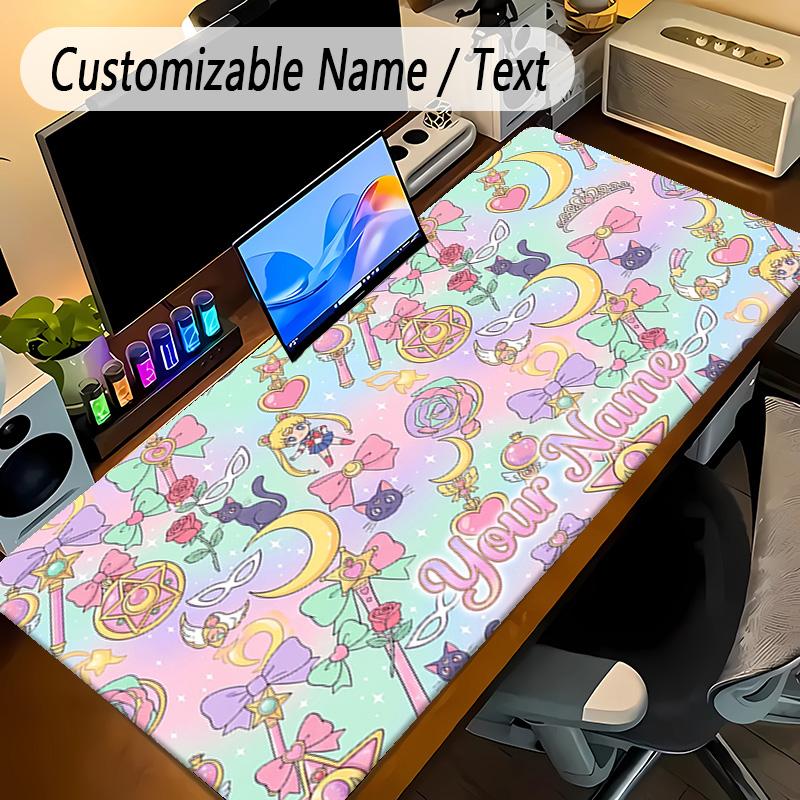 Großes MauspaddSailor Moon Benutzerdefinierter Name Text Personalisierte Schreibtischmatte Rutschfeste Gaming-Matte