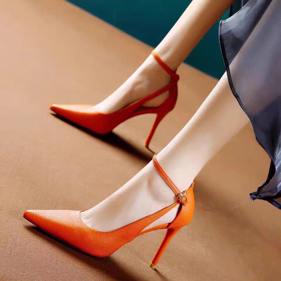 

Однословные туфли-лодочки на шпильке с ремешком и пряжкой, женские новые сексуальные модные туфли-лодочки большого размера, полые с острым носком, на высоком каблуке 42