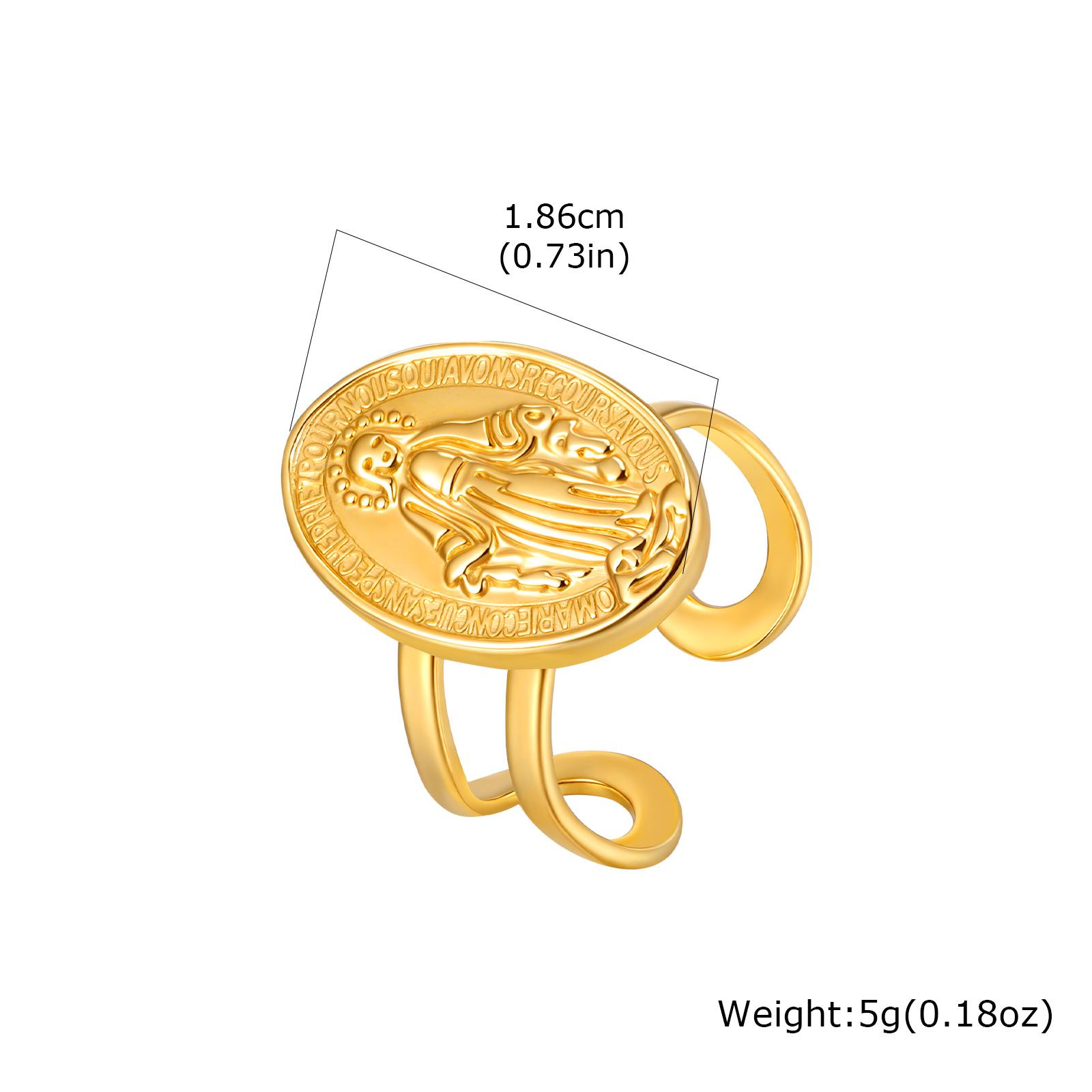 

Vintage Virgin Mary Stainless Steel Gold Plated Wide Open Rings For Women Luxury Personality Finger Ring Metal Jewelry