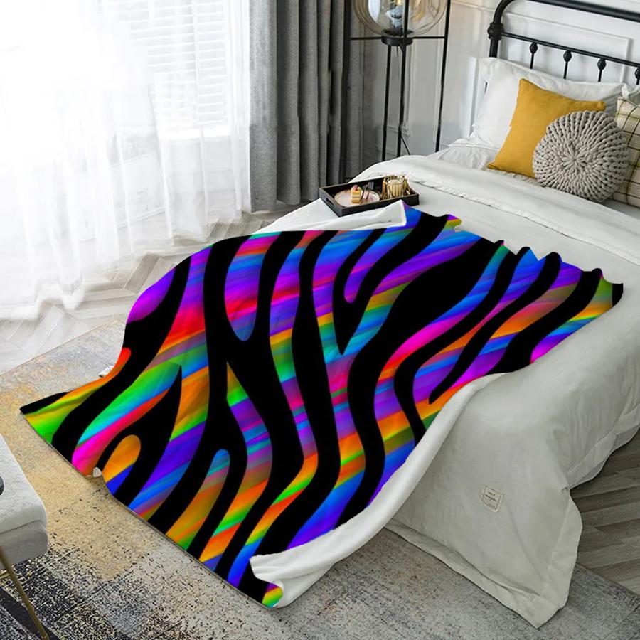 

Colorful Zebra Pattern Microfiber Flannel Cover Blanket Bedroom Living Room Sofa Soft And Comfortable Home Decoration 100cmx150cm