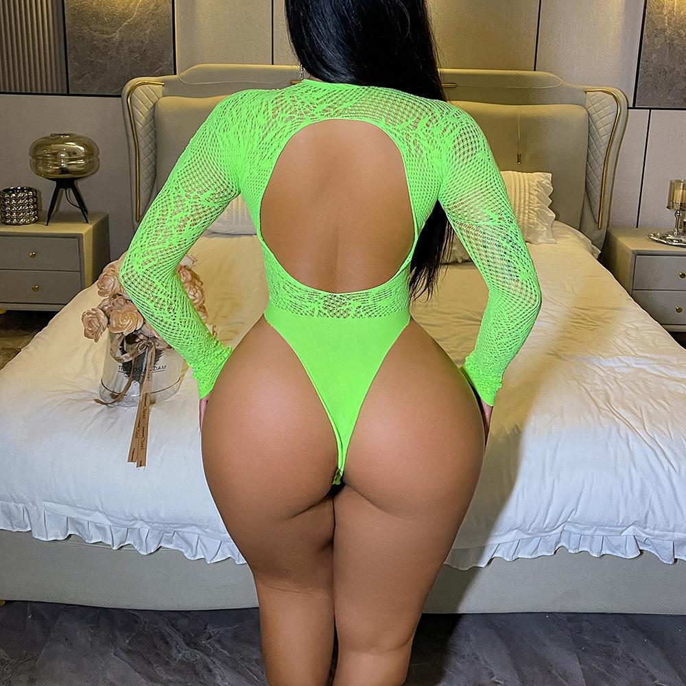 Fun Underwear Fruit Green Sexy Backless Long-sleeved Bikini One-piece Hollow Mesh