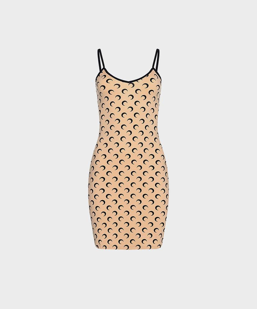 MARINE SERRE (W) Moon Printed Jersey Mini Dress Ta10 Tan