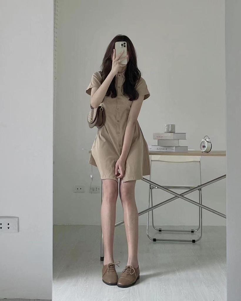 Korean Chic Lapel Slim Fit Short-Sleeve Dress