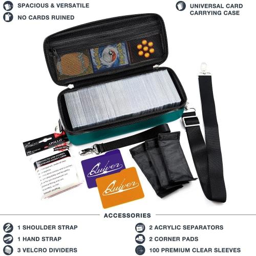 Quiver Time Teal Bolt Card Carrying Case - Durable Trading Card Storage Holder, Perfect for TCG Cards, MTG, and Deck Boxes, Includes Straps, Dividers,