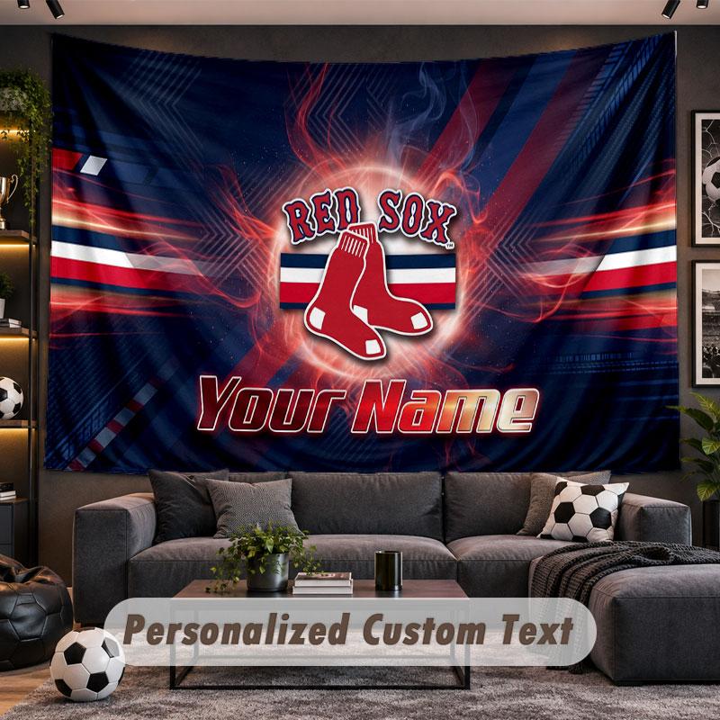 Wall Hanging Tapestry Custom NameBoston Red Sox Pattern Personalized Printed Fabric Wall Decor