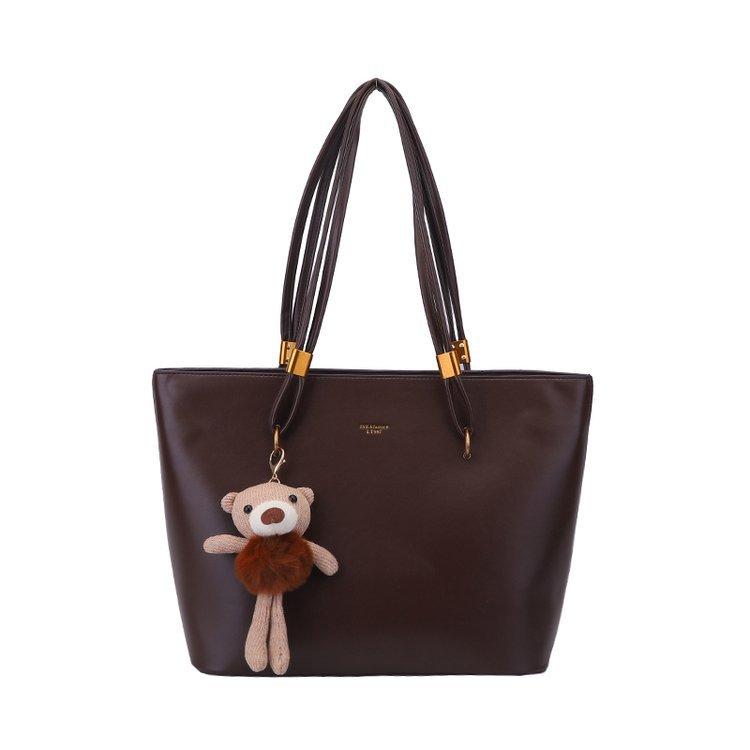 Retro Style Large Capacity Tote Bag Soft Faux Leather Shoulder Handbag with Zipper Closure for Daily Commute