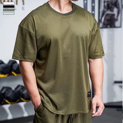 Herren-Muskelshirt, lockeres Kurzarm-Trainingsshirt für Fitnessstudio, Laufen, Training, Tennis, Fußball, schnelltrocknendes T-Shirt, lässiger Rundhalsausschnitt