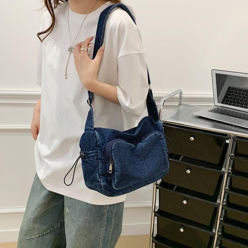 Women Casual Satchel Shoulder Bag Ladies Small Capacity Denim Vintage Messenger Bag Adjustable Strap Daily Tote Bag Multifunction Chic Hobo Bag