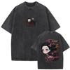 Demon Slayer Nezuko Kamado Chibi Vintage Washed Double-Sided Graphic T-Shirt, Oversized Anime Streetwear Tee, Unisex Casual Top