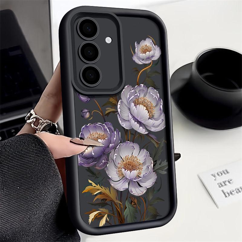 

Противоударный чехол с фиолетовым цветочным узором для Samsung S25 S24 S23 S22 Ultra A15 A55 A35 A34 A06 A05 A53 A54, мягкий силиконовый матовый защитный чехол для линз Samsung A36 5G
