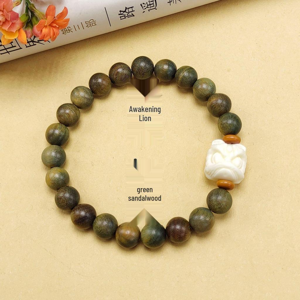 Red Pine & Green Sandalwood Beads with Shoushan Stone Bracelet - Unisex Chinese Style