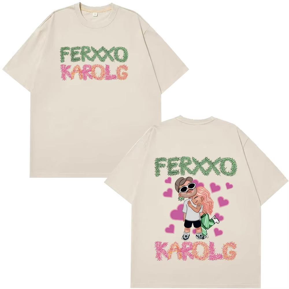 Karol G Feid Ferxxo Popular Print Tees Men Women Fashion Summer Short-sleeved Cotton Loose Casual Hip-hop Male T-shirt Oversized