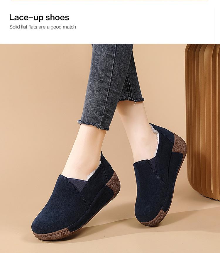 Autumn/Winter Plus Velvet Warm Slip-On Shoes: Thick Sole, Heightened Design for Middle-Aged and Elderly Women