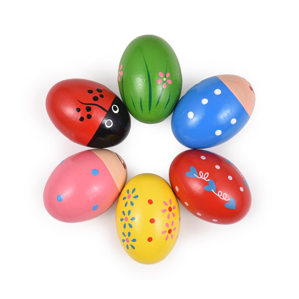 6 Pack Wooden Shake Egg Easter Egg Percussion Instrument Interesting Music Shake Eggs for Party Easter Gift Musical Egg