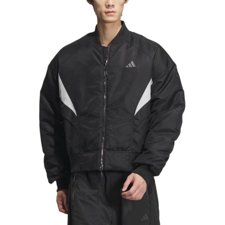 adidas Fustl Padded Jacket Fashion Full Zip Striped Long Sleeve Jacket Men Jackets Black JI8755