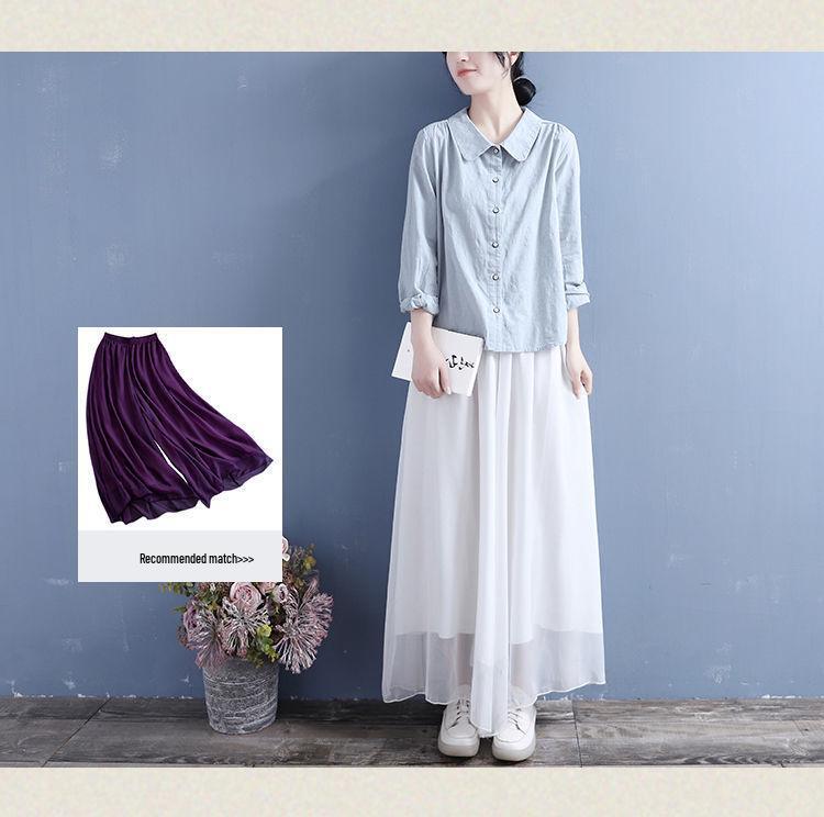 2024 Spring Women's Cotton Linen Long-Sleeved Casual Shirt