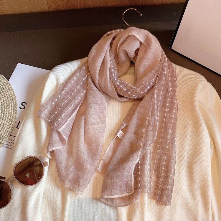 

Кружевной хлопково-льняной шарф для женщин 140x40см летний платок для защиты шеи дорожный шарф 140x40cm розовый кружевной