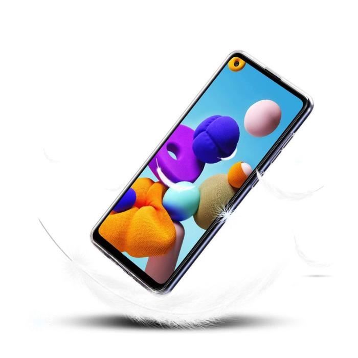 Coque silicone gel UltraSlim - Samsung - Galaxy A21S - Transparent - 2x Films Verre Trempé - Protection écran