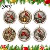 Acrylic Red Bird Pendant Christmas Ornament, Snow Scene Pattern Xmas Tree Decorative Accents Hanging Decor, Retro Round for Winter Holiday Party