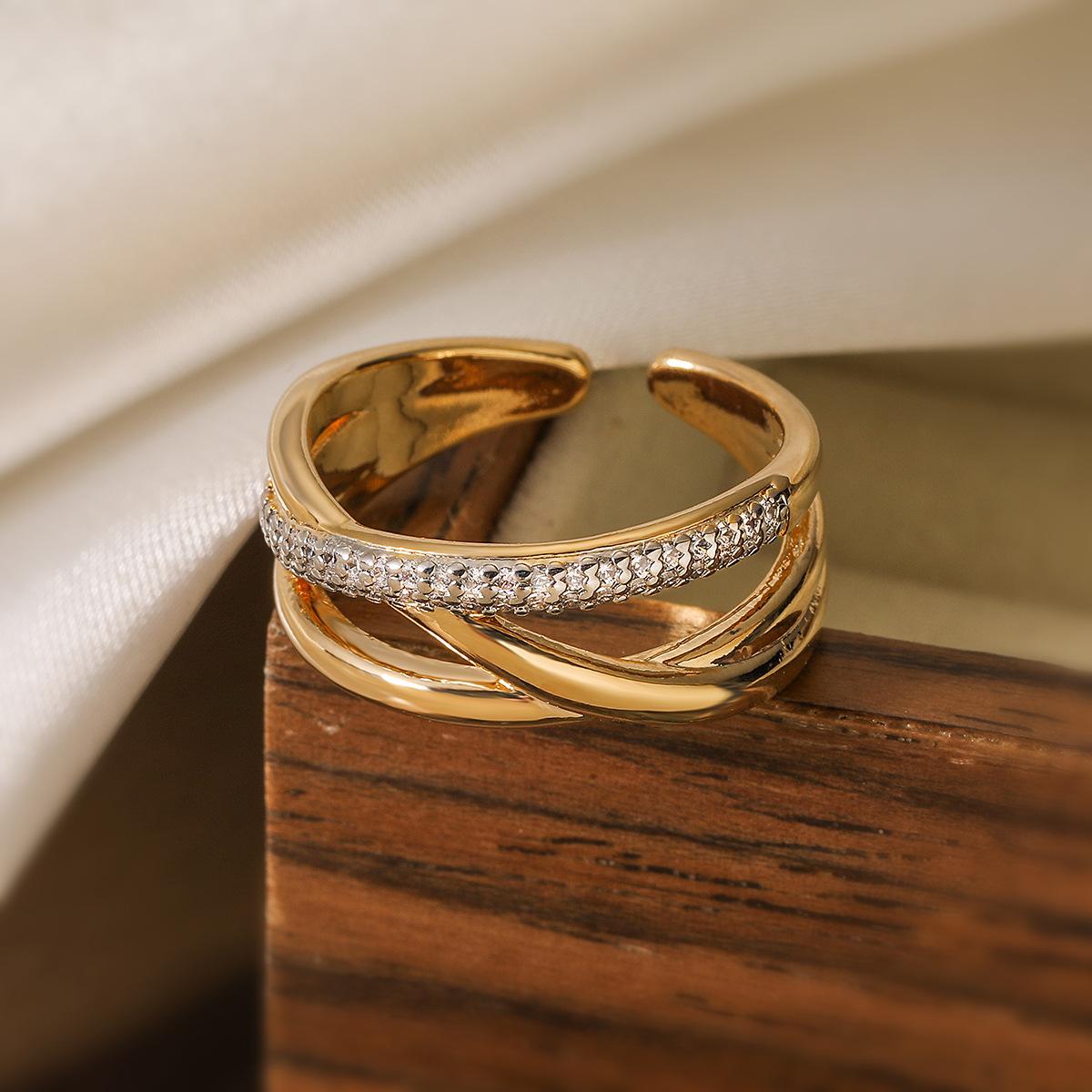 

Двухцветное геометрическое кольцо с открытым кубическим цирконием для женщин, регулируемые модные украшения Ins, минималистский роскошный подарок Opening adjustable