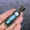 Natural Tibetan Turquoise, Moonstone Copper Wire Wrap Jewelry Pendant 3.15" N9l95