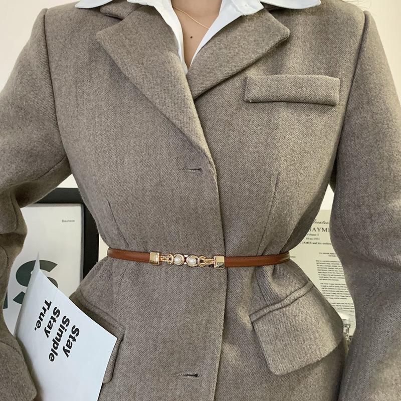 

Модный костюм в японском и корейском стиле, жемчужный узкий пояс, женственный темперамент, универсальный, регулируемый свитер, черный декоративный пояс для женщин 80-100cm