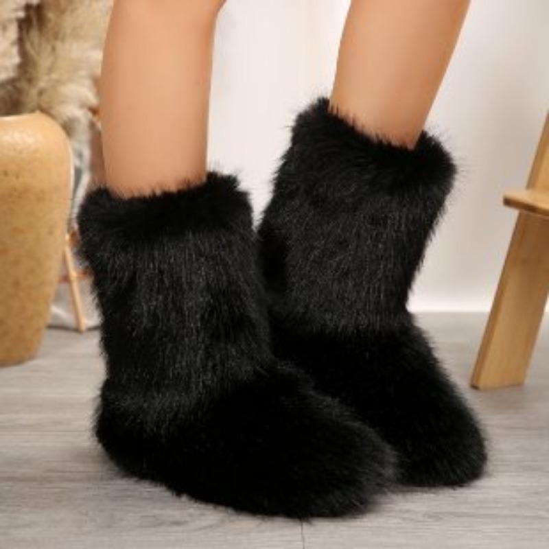 Medium tube fluffy boots new winter thermal sleeve large size snow boots women