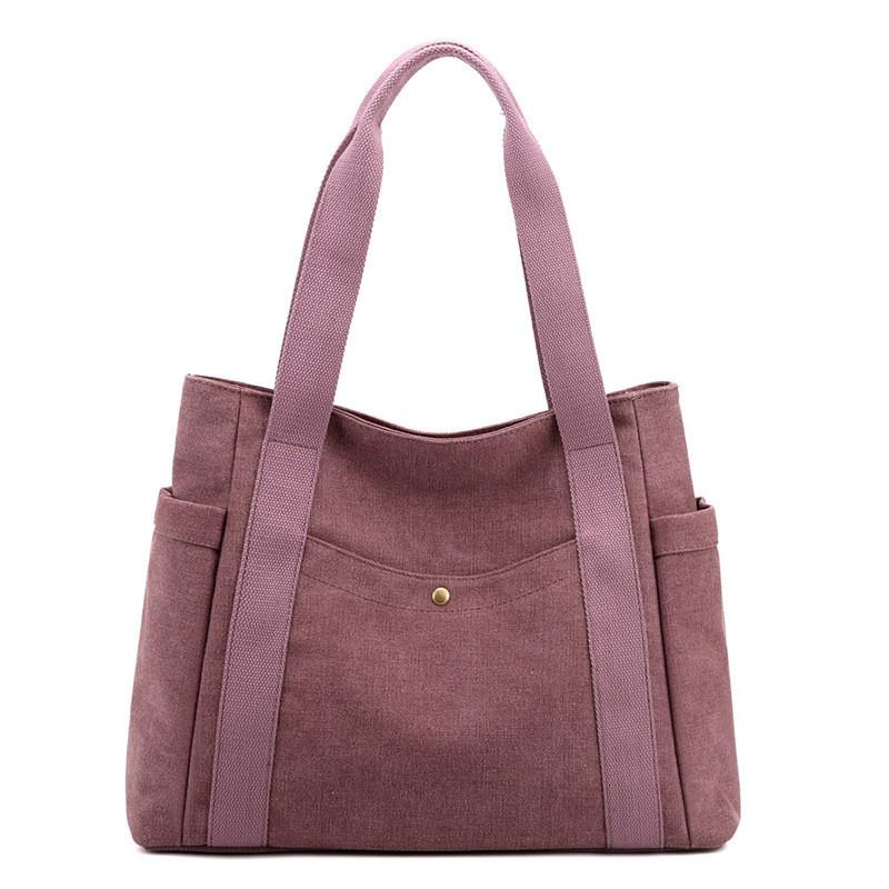 Canvas Tote Bag For Women With Zipper Pockets And Retro Style For Daily Use